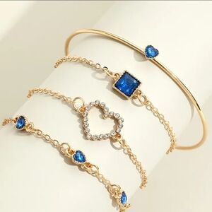Elegant Gold Tone and Blue Bracelet Set